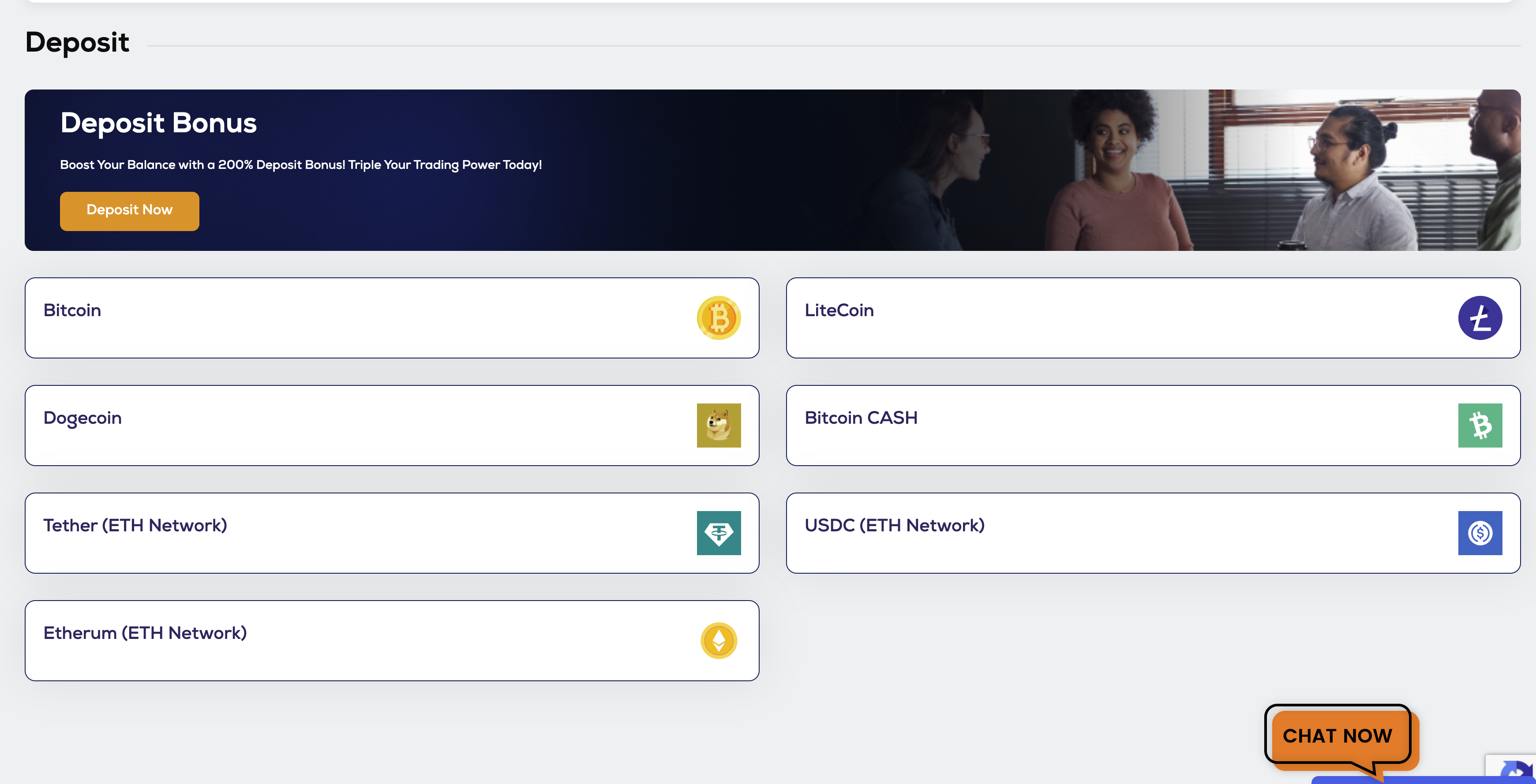 HankoX crypto deposit options showing Bitcoin, Ethereum, and USDT