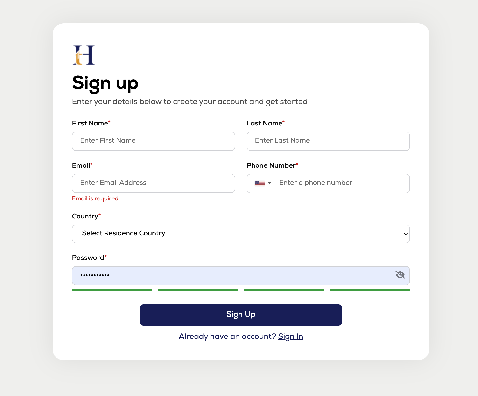 HankoX registration form screenshot showing account setup process